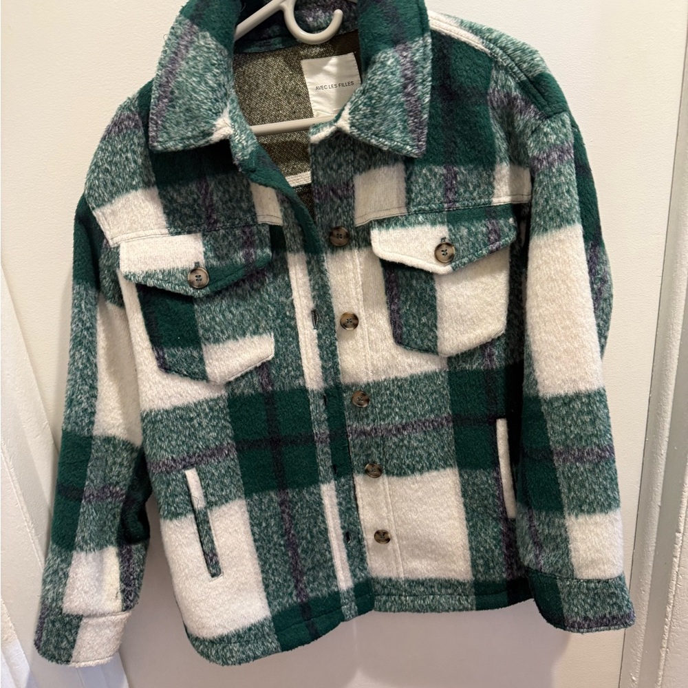 Green & White Plaid Wool Shacket